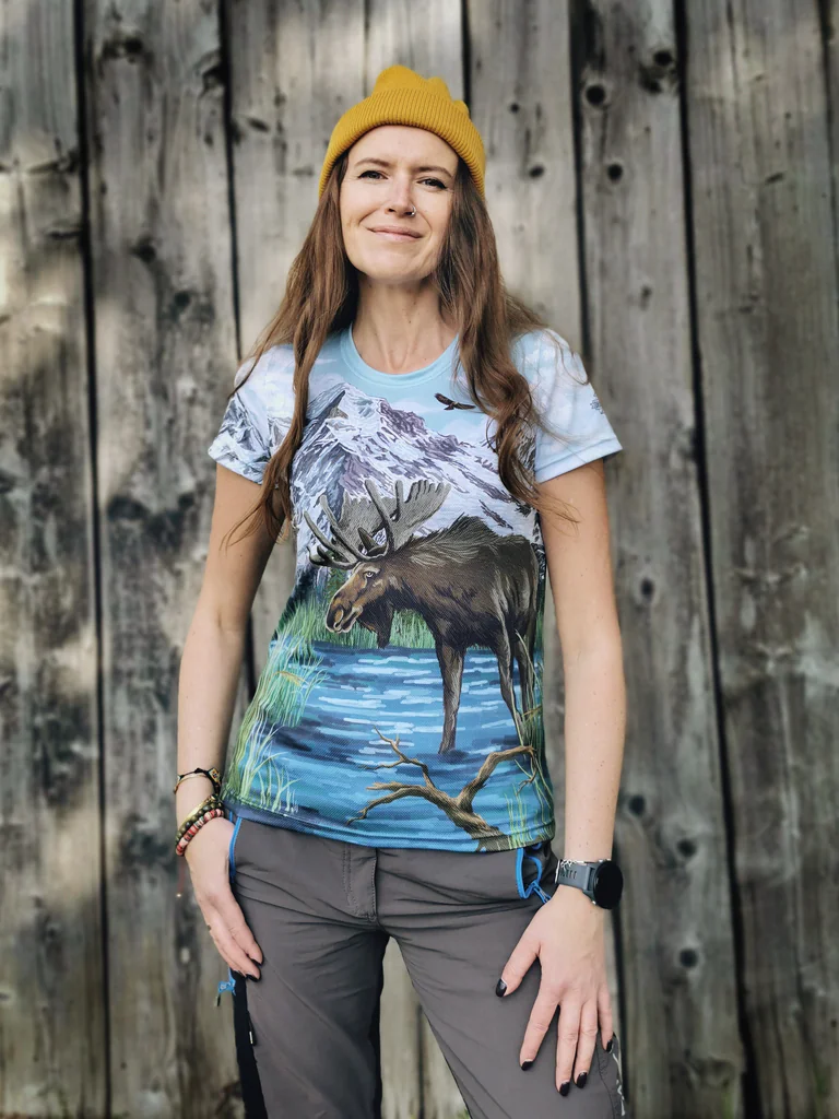 damska koszulka trekkingowa z łosiem