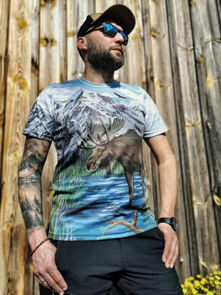 męska koszulka z motywem łosia
