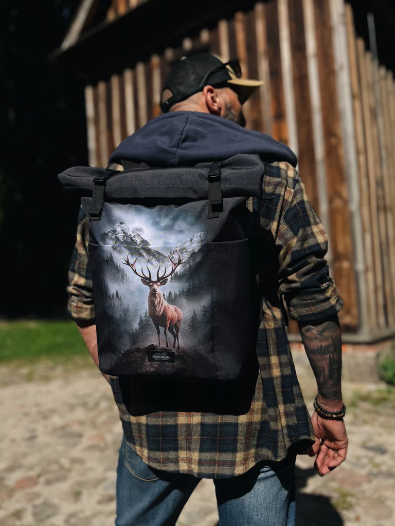 plecak roll top miejski z jeleniem